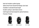 Stealth Custom Series Spline Extended Thread Lugs (Black)